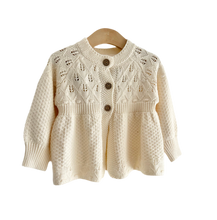Load image into Gallery viewer, Cream lattice knitted cardigan with wooden buttons