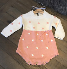 Load image into Gallery viewer, Pink and white knitted pom pom romper