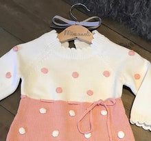 Load image into Gallery viewer, Pink and white knitted pom pom romper
