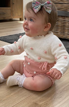Load image into Gallery viewer, Pink and white knitted pom pom romper