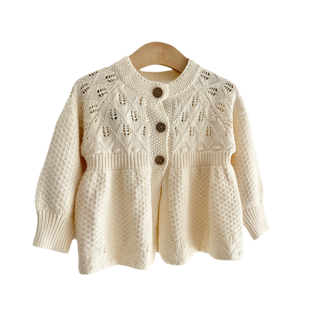 Cream lattice knitted cardigan with wooden buttons