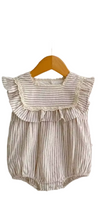 Load image into Gallery viewer, Frill stripe neutral romper
