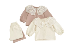 Load image into Gallery viewer, Two piece frill neckline pink/Cream suit
