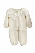 Load image into Gallery viewer, Two piece frill neckline pink/Cream suit
