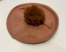 Load image into Gallery viewer, Knitted winter beret/Hat with faux pom pom
