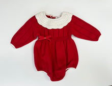 Load image into Gallery viewer, Christmas Red knitted romper with white collar
