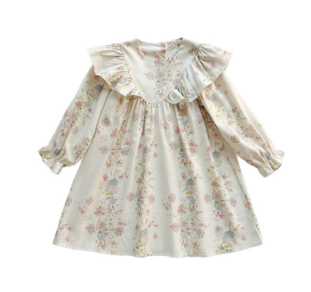 Beautiful cotton floral print ruffle collar dress