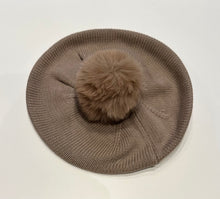 Load image into Gallery viewer, Knitted winter beret/Hat with faux pom pom
