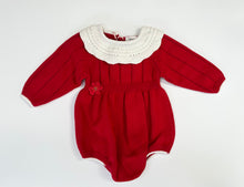 Load image into Gallery viewer, Christmas Red knitted romper with white collar
