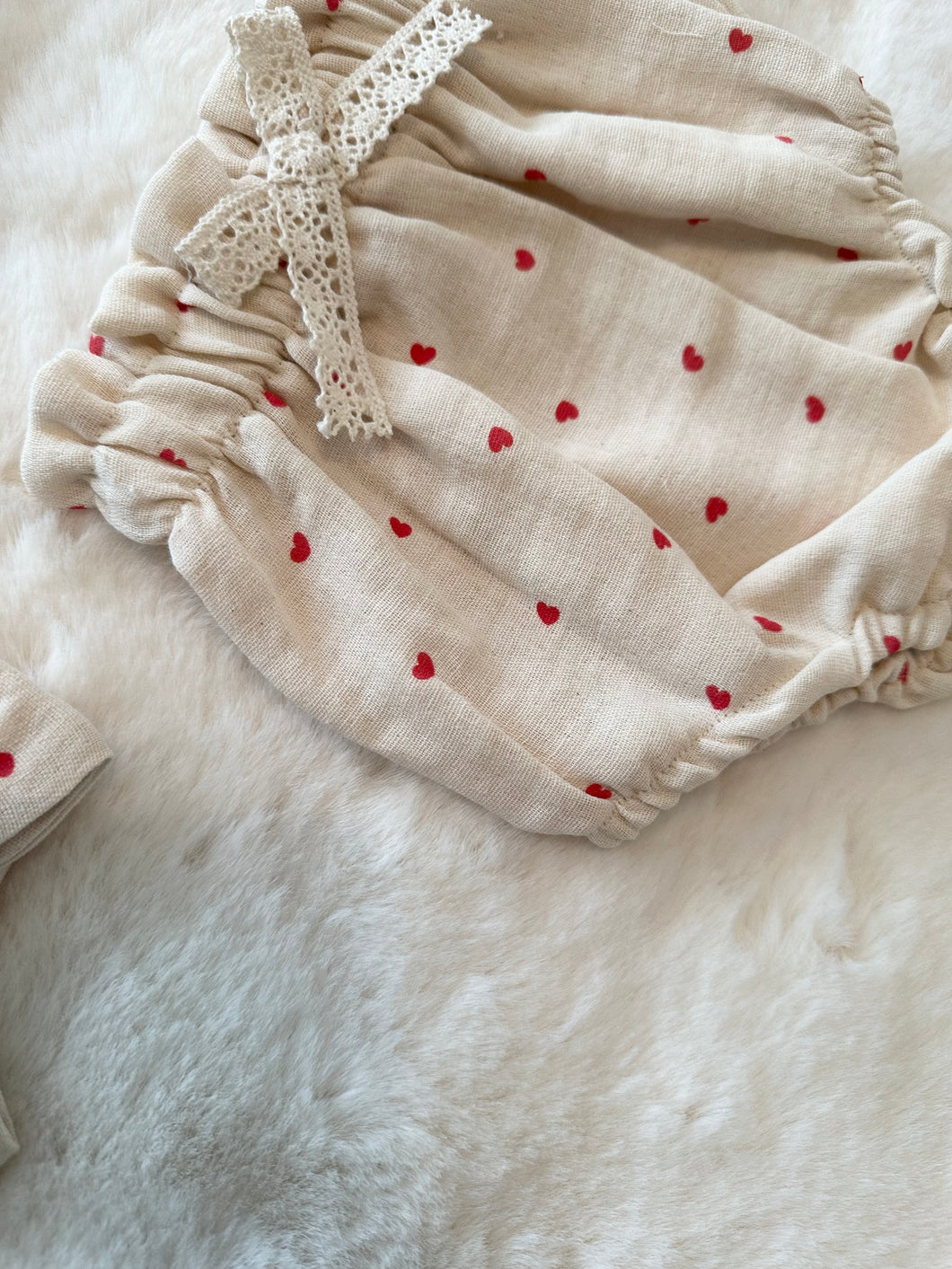 Linen bloomers with red hearts