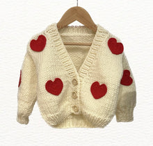 Load image into Gallery viewer, Chunky white cardigan with red hearts
