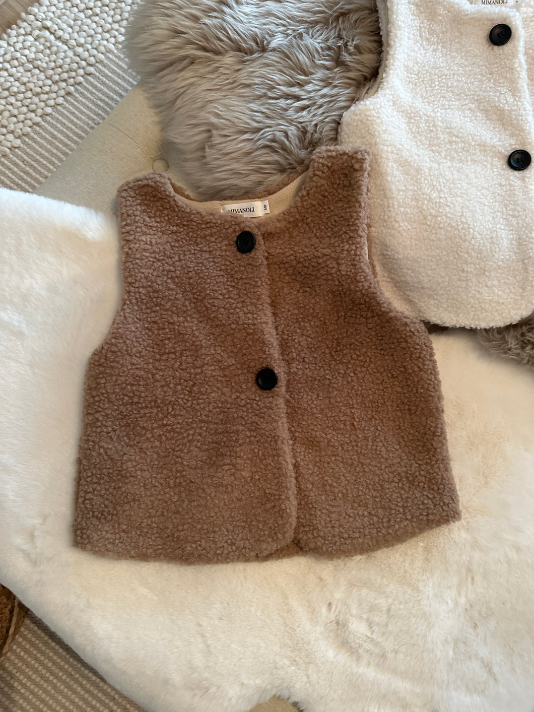 Brown boucle/teddy waist coat