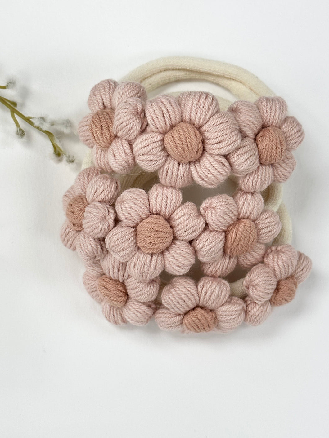 Pink flower crochet headband