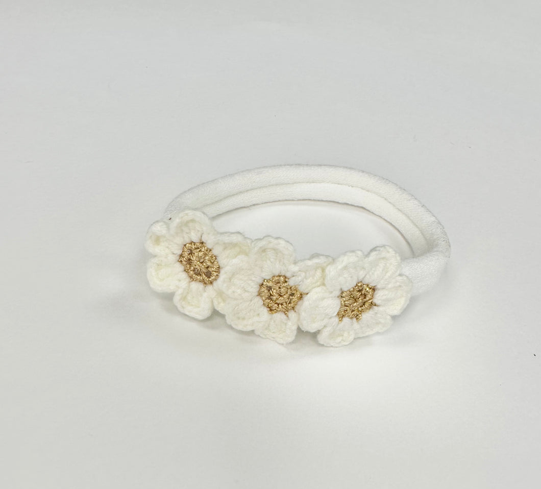 White flower crochet headband