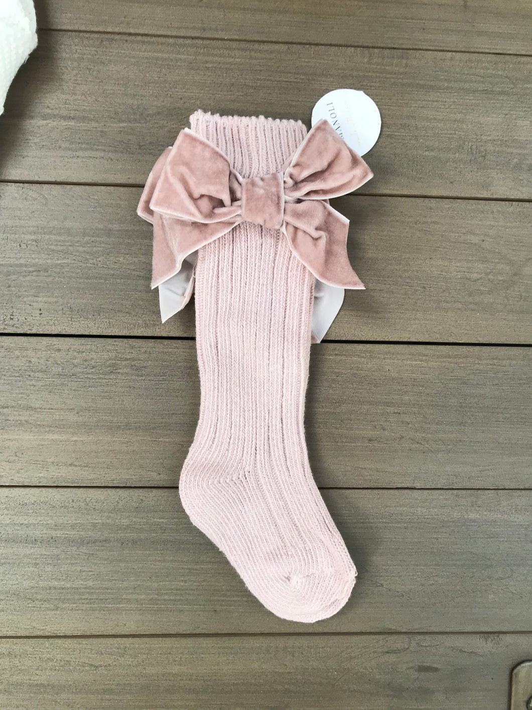 Blush velvet bow socks