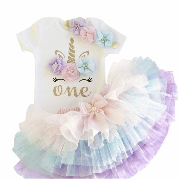 Unicorn 1st Birthday 3 piece Tu Tu outfit