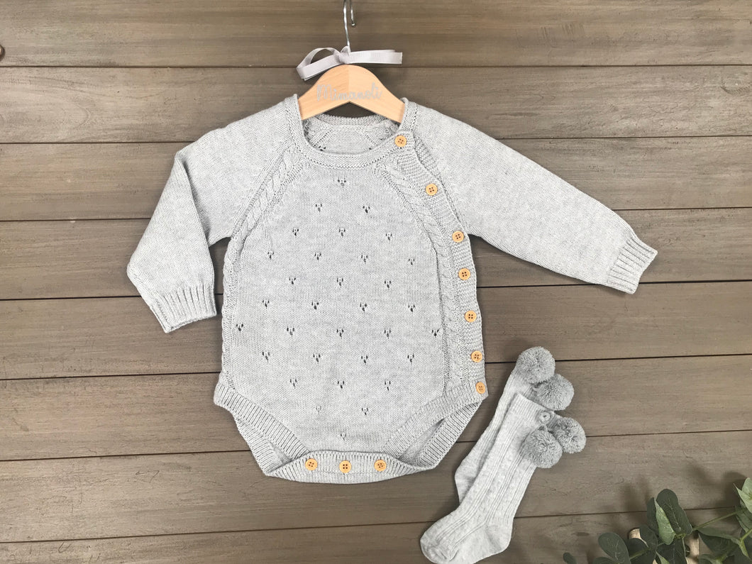 Grey long sleeved light knitted romper