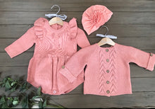 Load image into Gallery viewer, Pink knitted cardigan in a peachy pink
