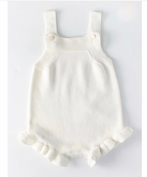 White Frill Leg Romper With Bow Buttons