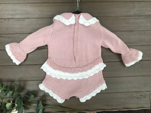 Load image into Gallery viewer, Pink and White knitted lace trim Vintage Romper
