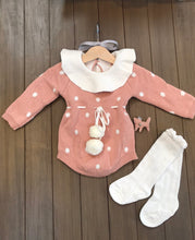 Load image into Gallery viewer, Dusky Pink and Cream Pom Pom Romper With Frill Collar
