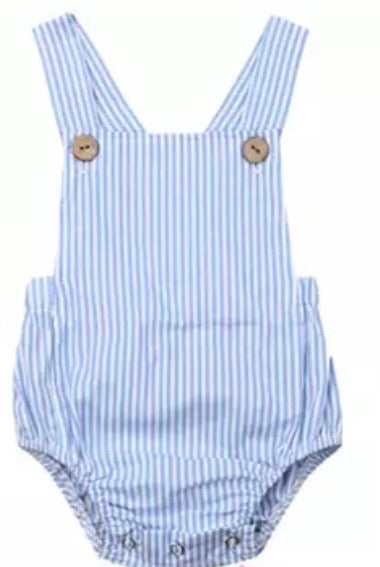 Blue and white striped dungaree/ romper