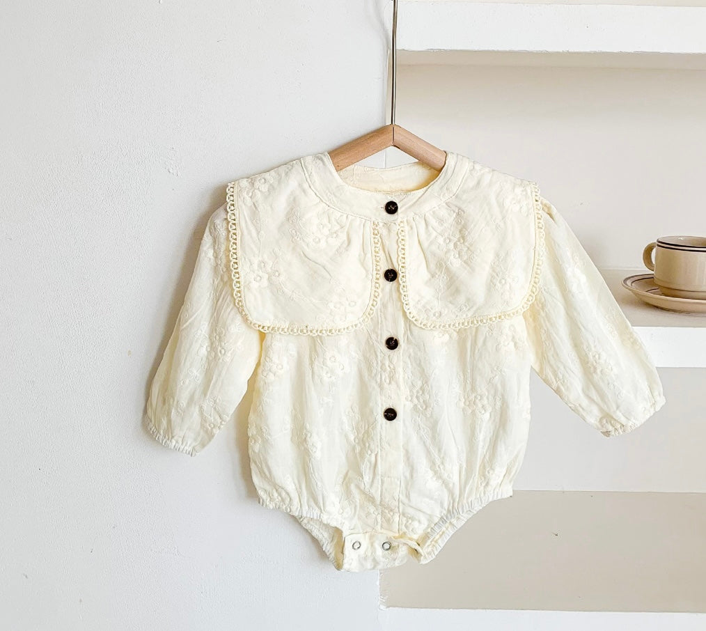 Cream vintage large collar romper