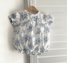 Load image into Gallery viewer, Blue short sleeved floral romper
