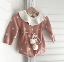 Load image into Gallery viewer, Dusky Pink and Cream Pom Pom Romper With Frill Collar
