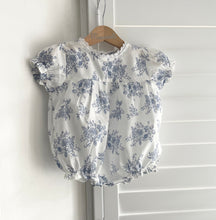 Load image into Gallery viewer, Blue short sleeved floral romper
