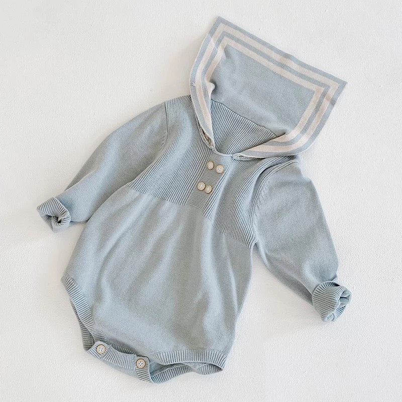 Little blue sailor romper with long sleeves