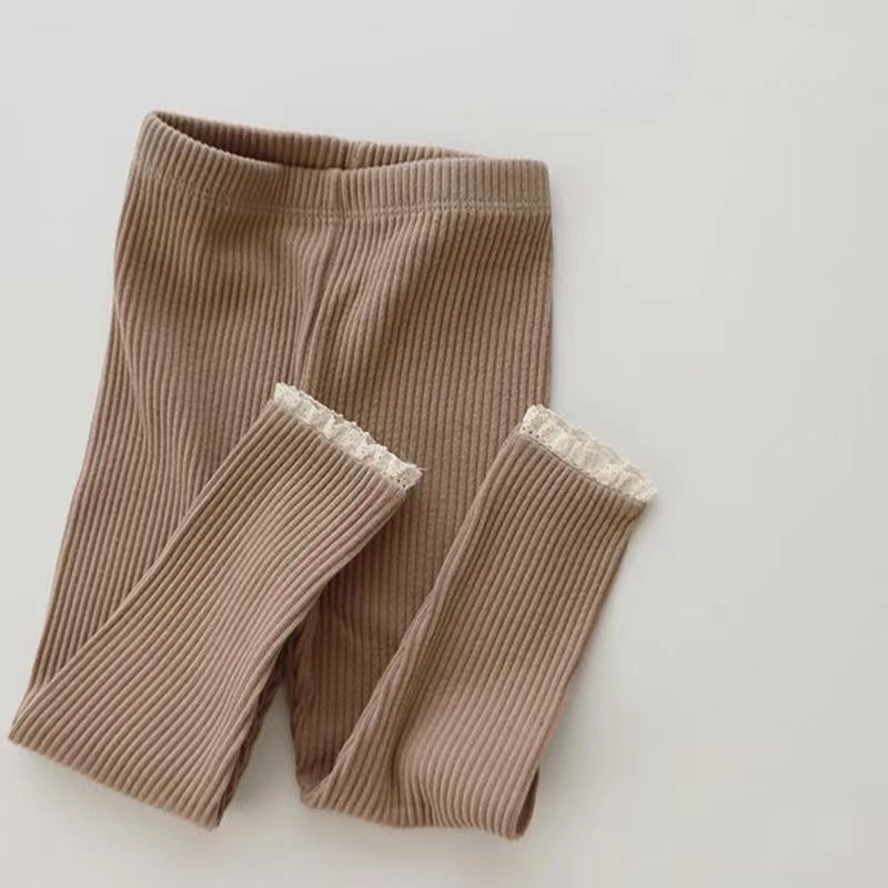 Coffee frill ribbed leggings